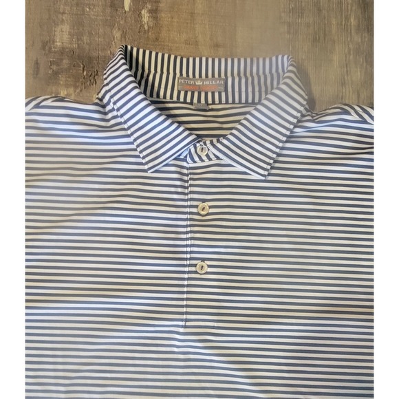 Peter Millar Summer Comfort Polo Performance Golf Mens XL Blue/White Striped - Picture 1 of 6